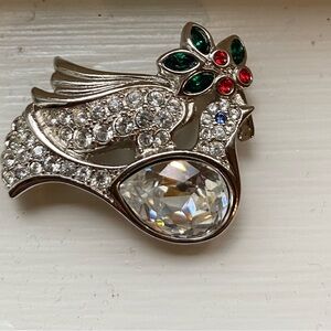 Swarovski Silver and Multicolor Crystal Peace Dove Brooch